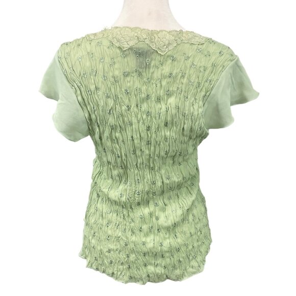 Sunny Taylor Petal Pastel Green Lace Trim Smocked Floral Peasant Top Size M - Picture 2 of 10
